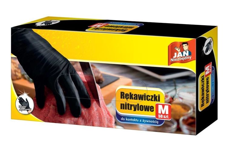 Jan Niezbędny, rękawiczki nitrylowe czarne, rozmiar M, 50 szt.