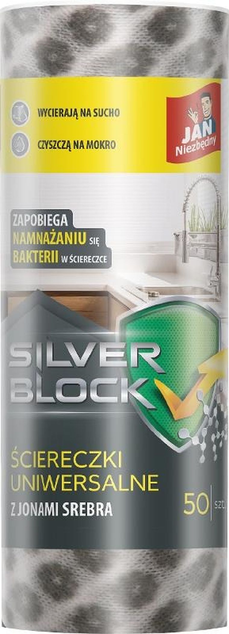 Jan Niezbędny, Silver Block, ściereczki na rolce z jonami srebra, 50 szt.