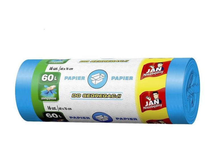 Jan Niezbędny, worki do segregacji śmieci, niebieskie, 60l, 16 szt.