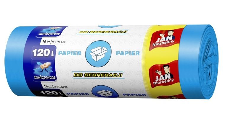 Jan Niezbędny, worki do segregacji śmieci, niebieskie, papier 120L, 10 szt.
