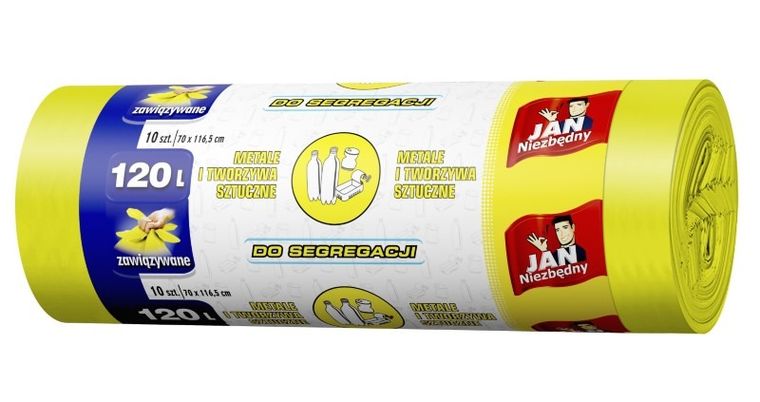 Jan Niezbędny, worki do segregacji śmieci, żółte, metale i tworzywa sztuczne, 120L, 10 szt.