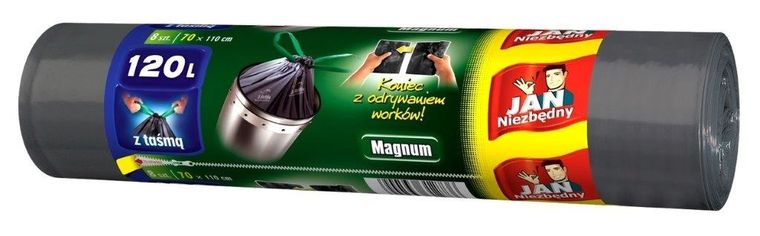 Jan Niezbędny, worki na śmieci Magnum z taśmą, 120l, 1 op.-8 szt.