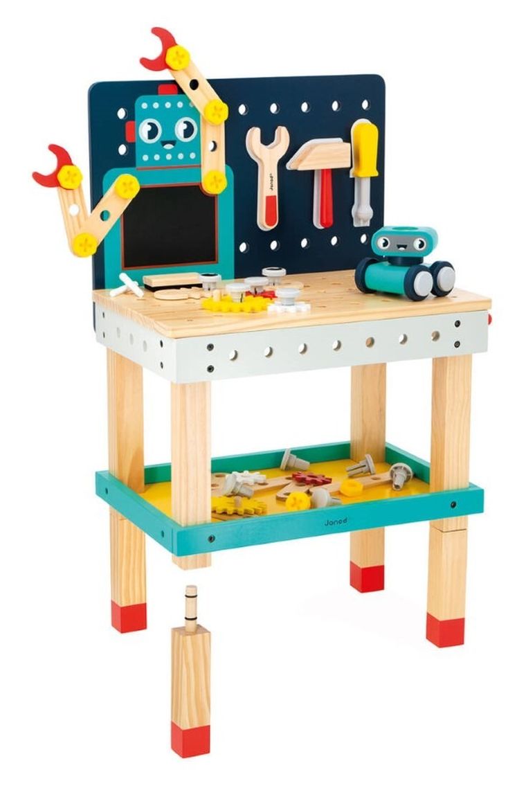 Janod, Brico ‘Kids, duży stolik, warsztat drewniany, magnetyczny, Robot