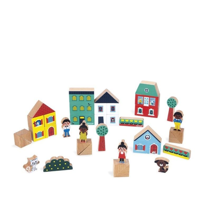 Janod, Cross Road, Miasto, zestaw klocków i figurek, 36 elementów