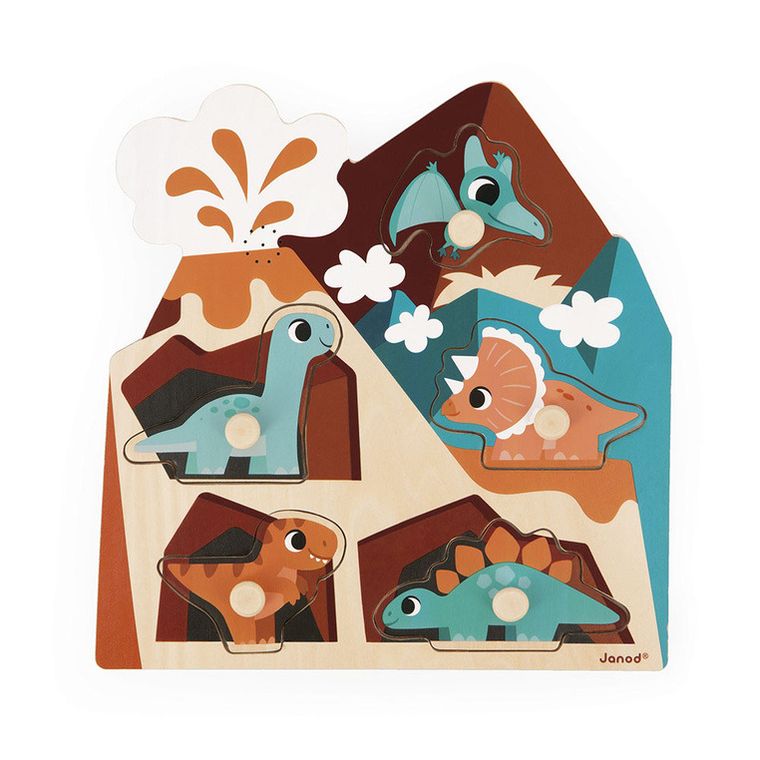 Janod, Dinozaury, drewniane puzzle muzyczne, 6 szt.