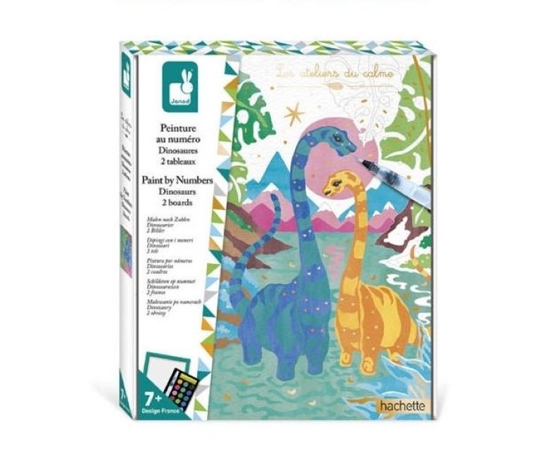 Janod, Dinozaury, malowanie po numerach, zestaw kreatywny, 2 obrazy