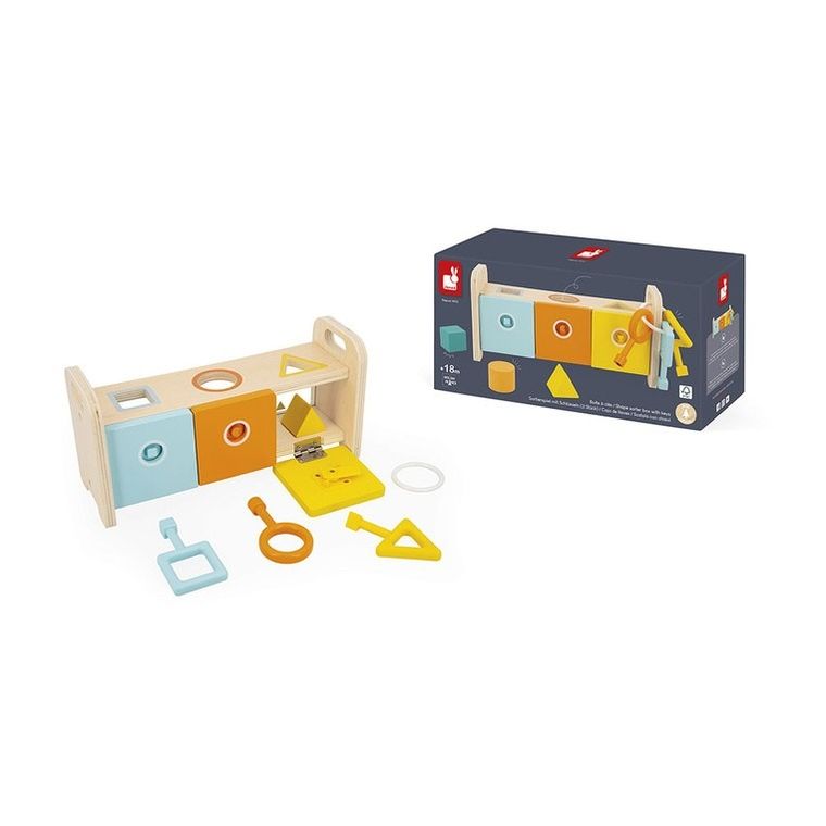 Janod, Essentiel, drewniany, sorter z kluczykami