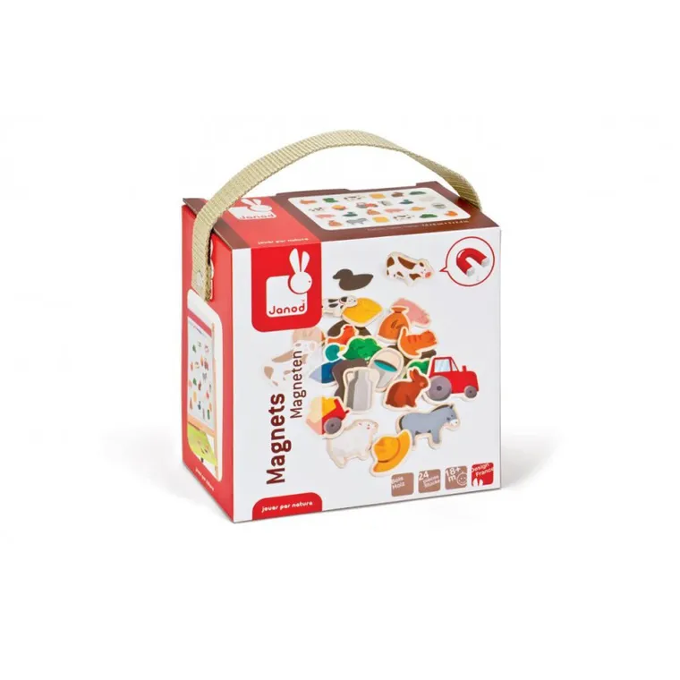 Janod, Farma, magnesy drewniane, 24 szt.