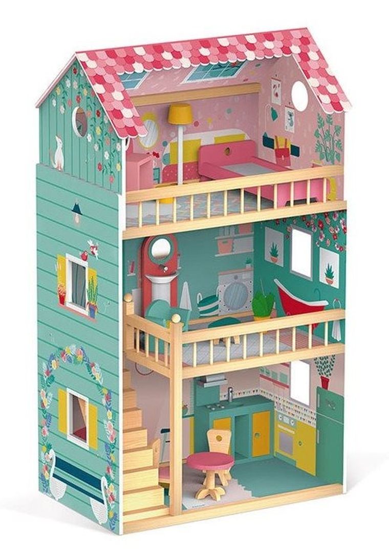Janod, Happy Day, domek dla lalek XL z 12 akcesoriami
