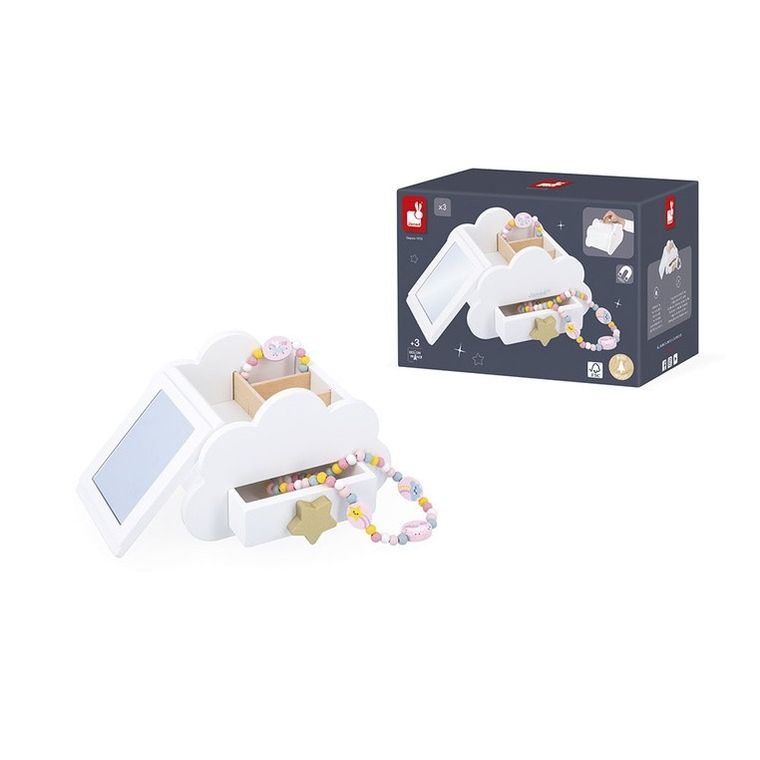 Janod, Jednorożce, szkatułka na biżuterię z lusterkiem, naszyjnikiem i bransoletką