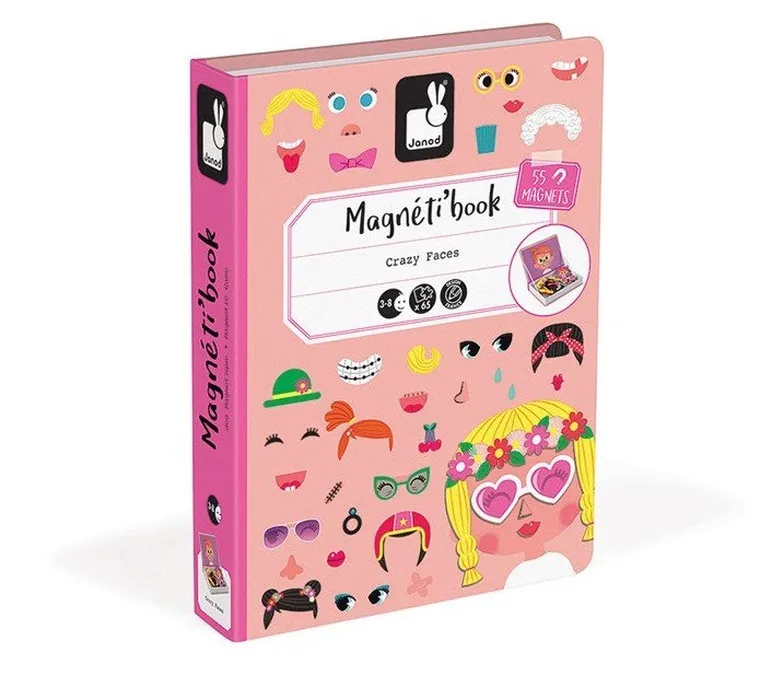 Janod, Magneti’book, Śmieszne buzie, Dziewczynka, magnetyczna układanka
