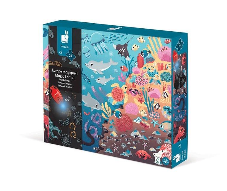 Janod, Ocean, świecące puzzle z mini-lampką UV, 24 elementy