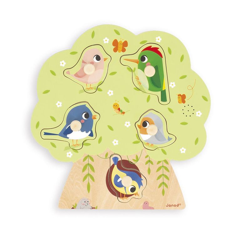 Janod, Odgłosy ptaków, drewniane puzzle muzyczne, 6 szt.