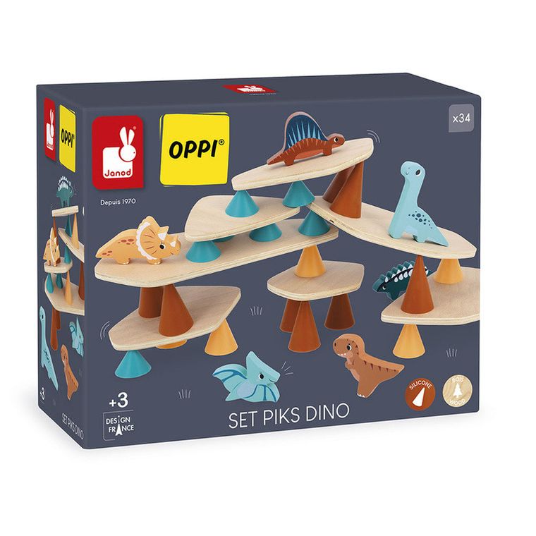 Janod, Piks Dino, drewniany zestaw konstrukcyjny, 34 elementy