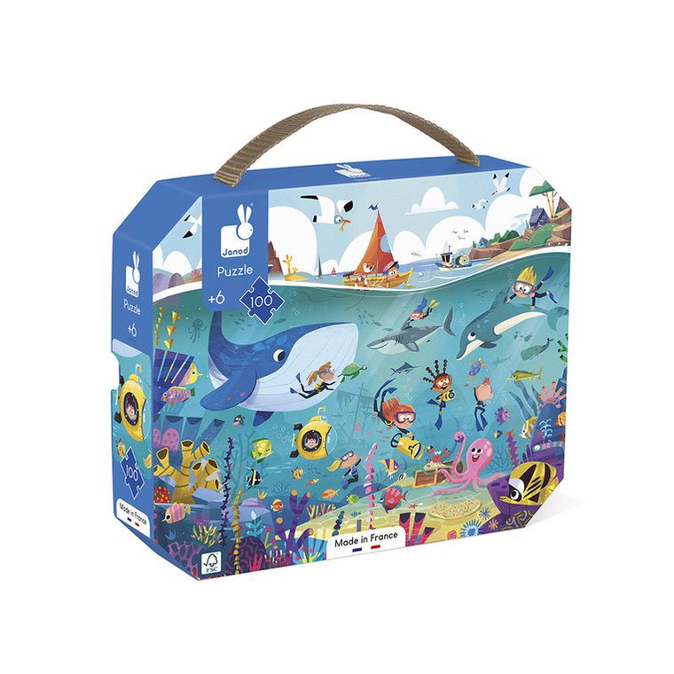 Janod, Podwodny świat, puzzle w walizce, 100 elementów