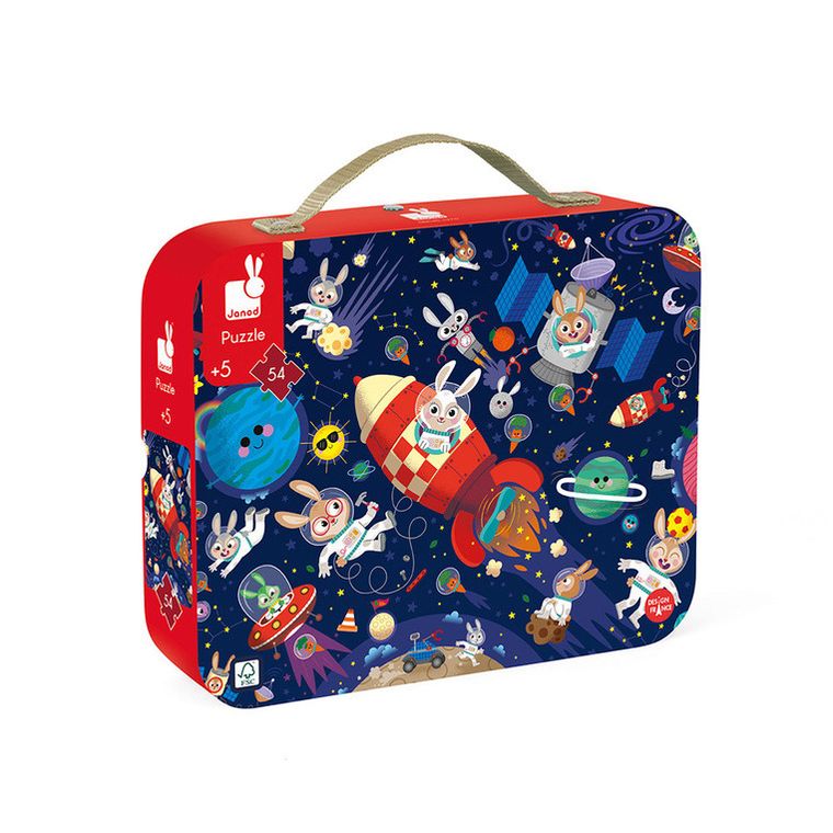 Janod, Rakieta kosmiczna, puzzle w walizce, 54 elementy