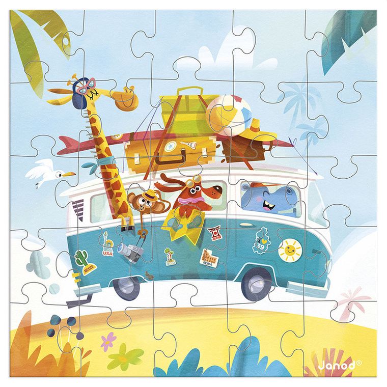 Janod, Road trip, Puzzle i kartka okolicznościowa 2w1