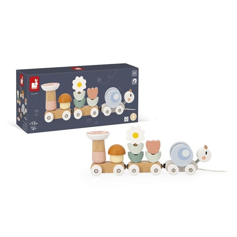 Janod, Sweet Cocoon, Ślimak, magnetyczny pociąg z klockami i grzechotką do ciągnięcia