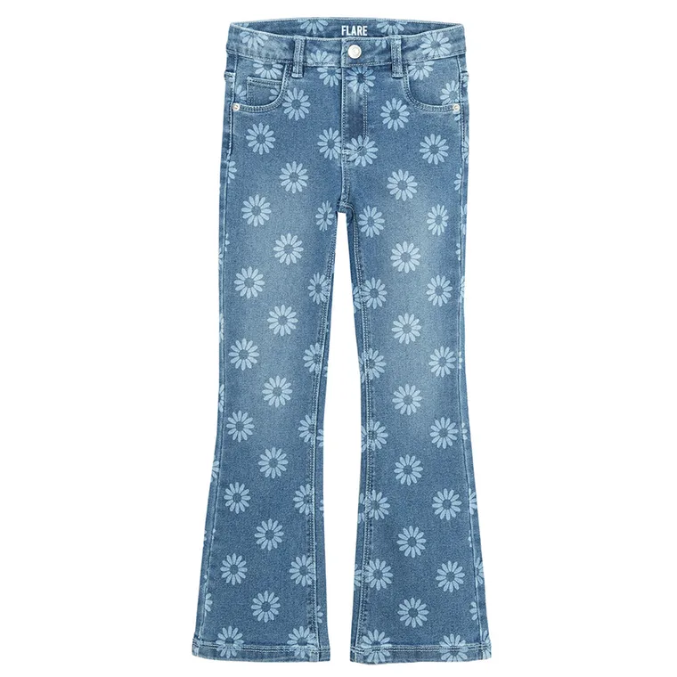 Jeansowe spodnie flare w kwiaty Cool Club