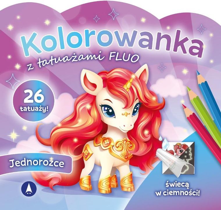 Jednorożce. Kolorowanka z tatuażami FLUO