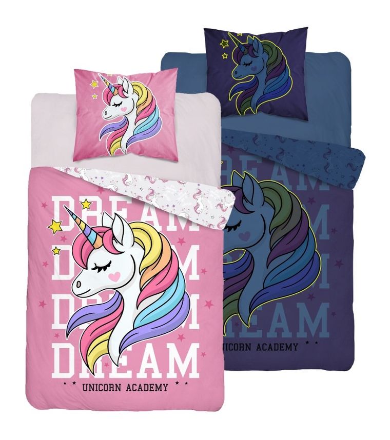 Jednorożec, pościel 2-częściowa, bawełniana, świecąca w ciemności, 160-200 cm
