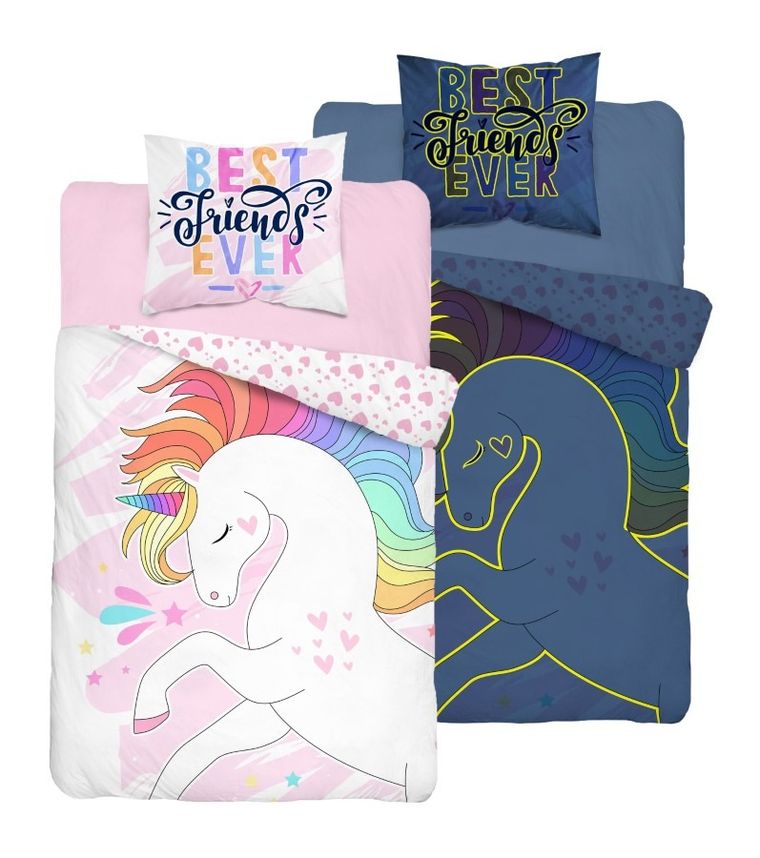 Jednorożec, pościel 2-częściowa, bawełniana, świecąca w ciemności, 160-200 cm