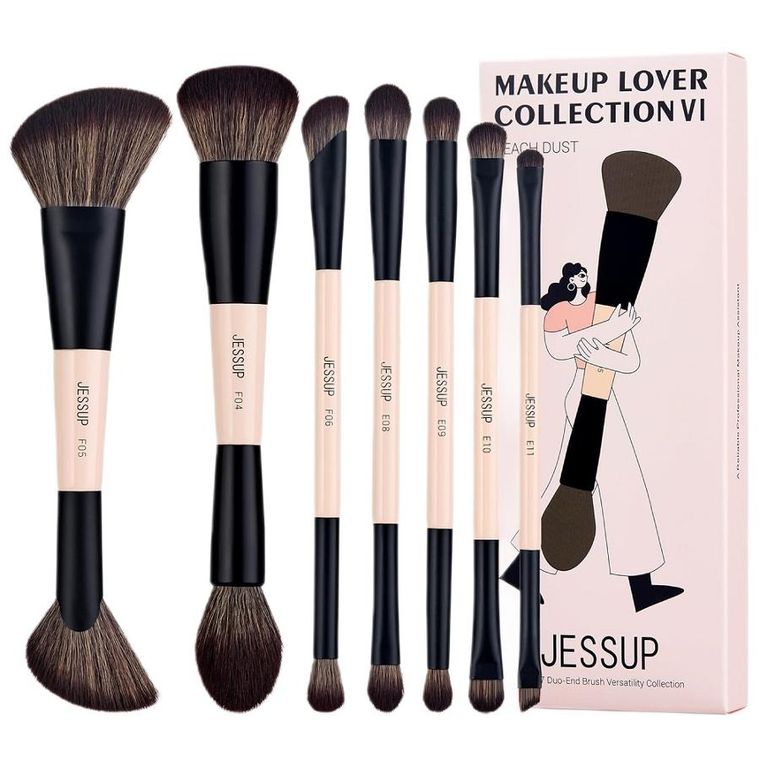 Jessup, Duo-End Brush Versatility Collection, zestaw dwustronnych pędzli do makijażu, Peach Dust, 7 szt.