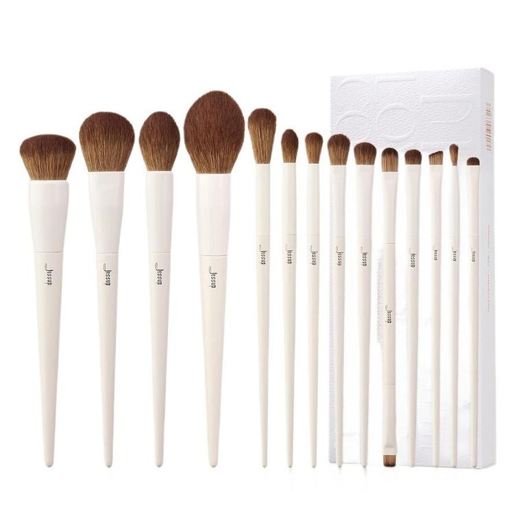 Jessup, Luxury Light Gray Comprehensive Brush, zestaw pędzli do makijażu oczu i twarzy, 14 szt.