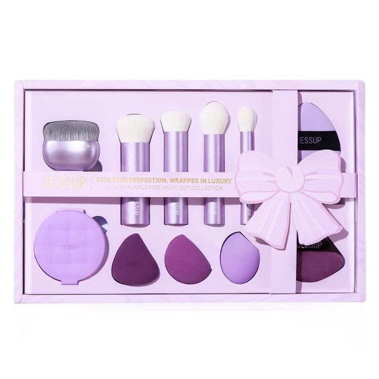 Jessup, Luxury Purple Face Architect Collection, zestaw pędzli i gąbeczek do makijażu, 11 szt.
