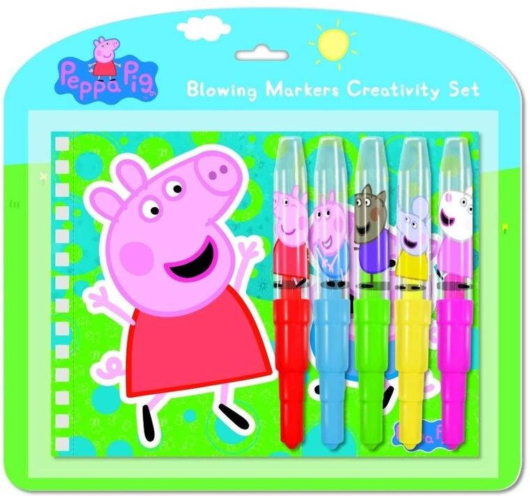 Jiri Models, Świnka Peppa, zestaw piśmienniczy, notes z szablonami i markerami, 5 szt.