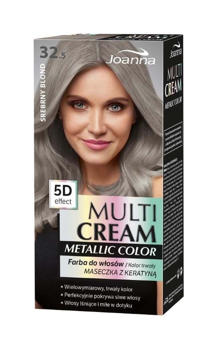 Joanna, Multi Cream Metallic Color, farba do włosów, nr 32.5 Srebrny Blond