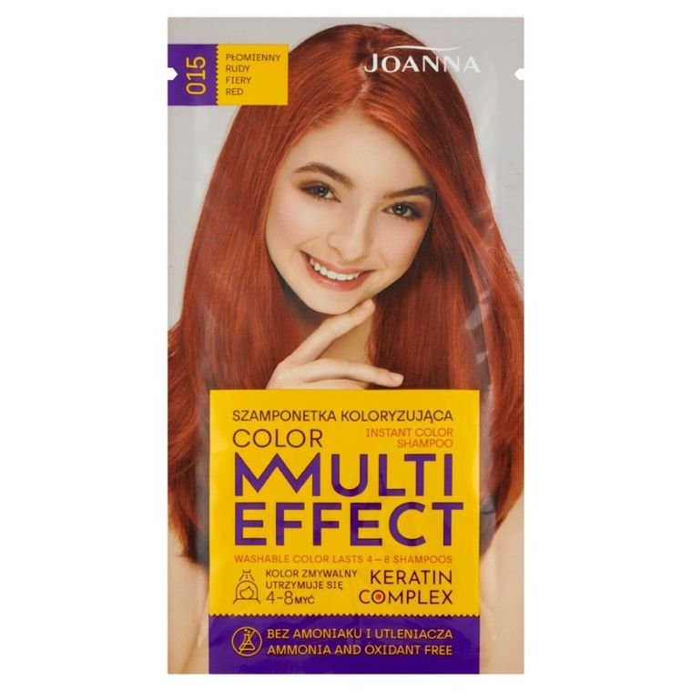 Joanna, Multi Effect Color, szamponetka koloryzująca, 015 Płomienny Rudy, 35g