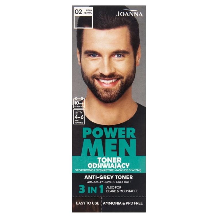 Joanna, Power Men, toner odsiwiający, 02 dark brown, 80 g