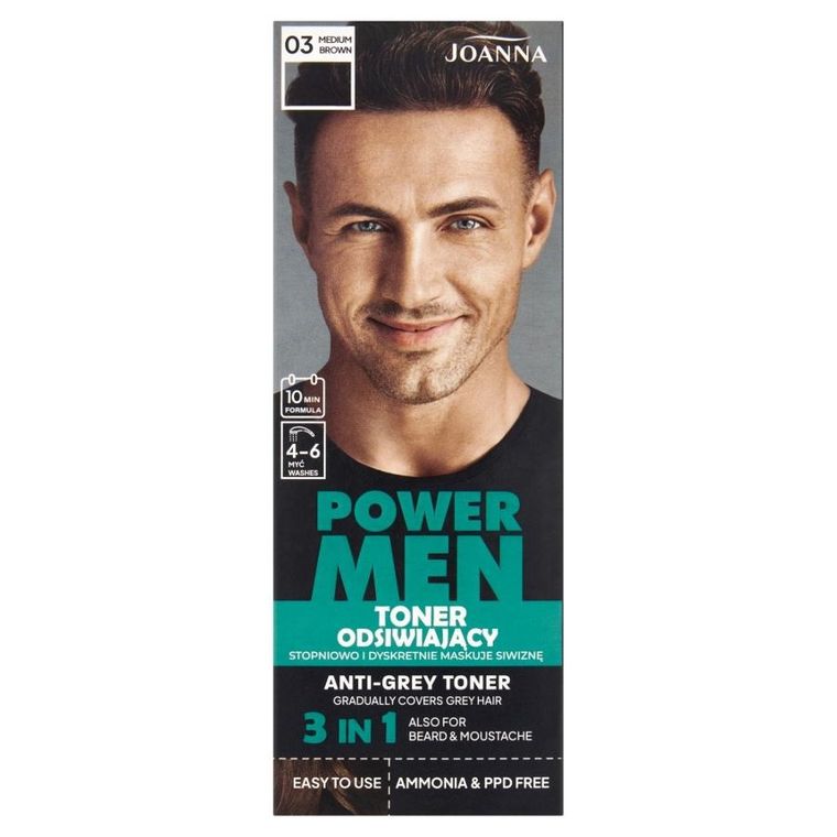 Joanna, Power Men, toner odsiwiający, 03 medium brown, 80 g