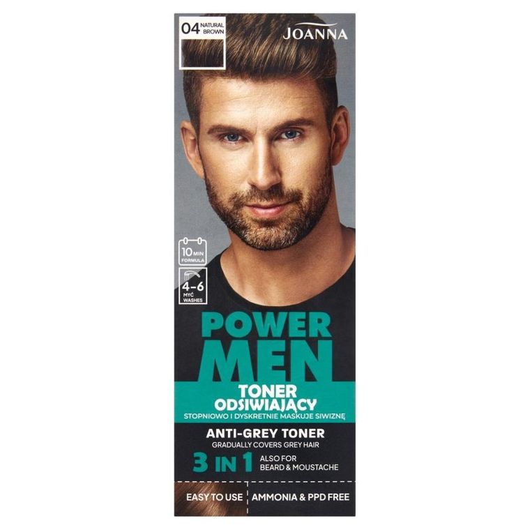 Joanna, Power Men, toner odsiwiający 04 natural brown, 80 g