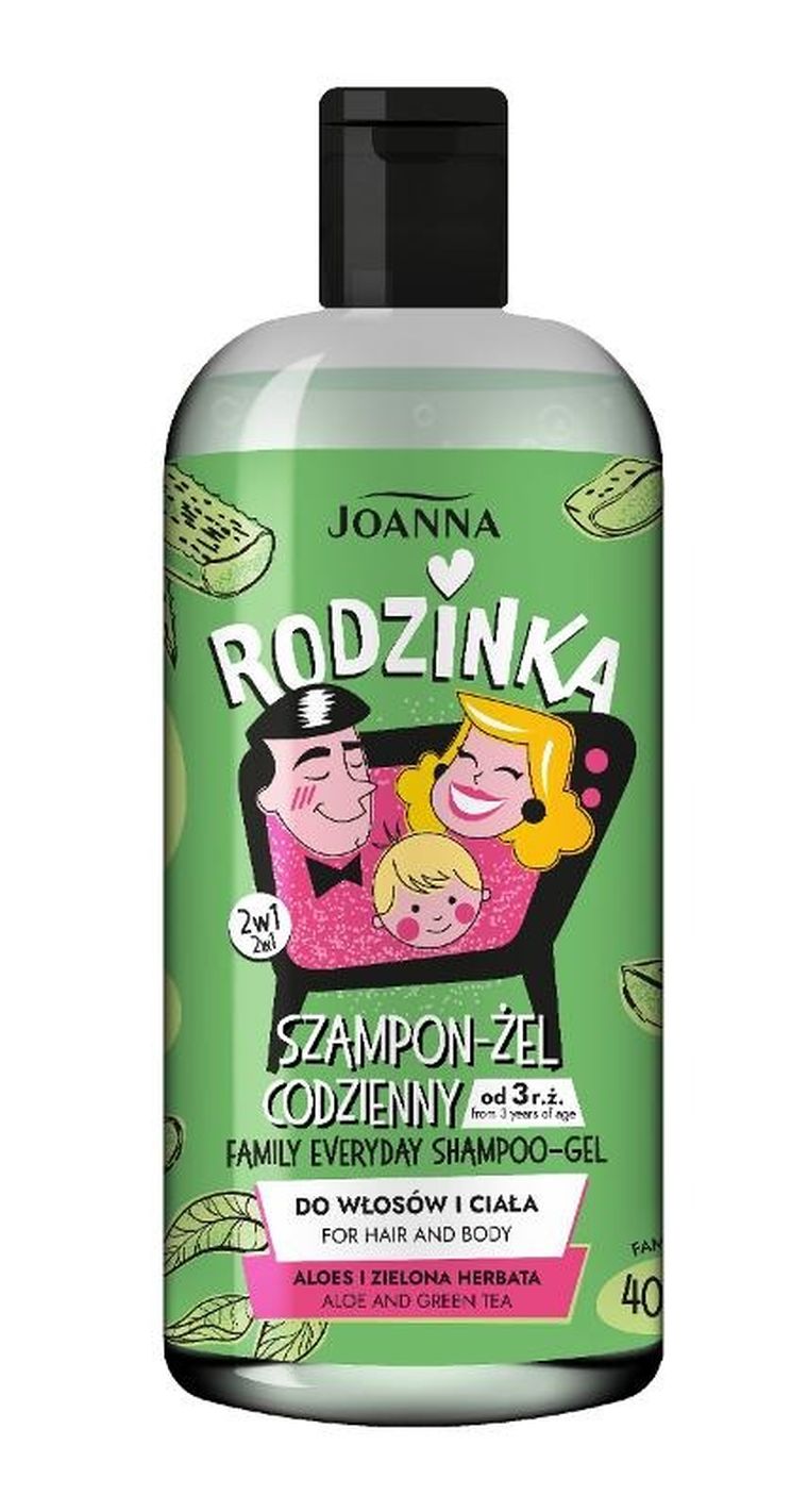 Joanna, Rodzinka, szampon-żel codzienny aloes i zielona herbata, 400 ml