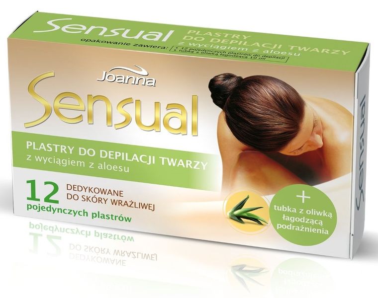 Joanna, Sensual, plastry do depilacji twarzy, aloes, 12 szt.