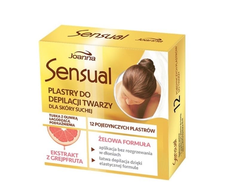 Joanna, Sensual, plastry do depilacji twarzy Grejpfrut, skóra sucha, 1 op.-12szt
