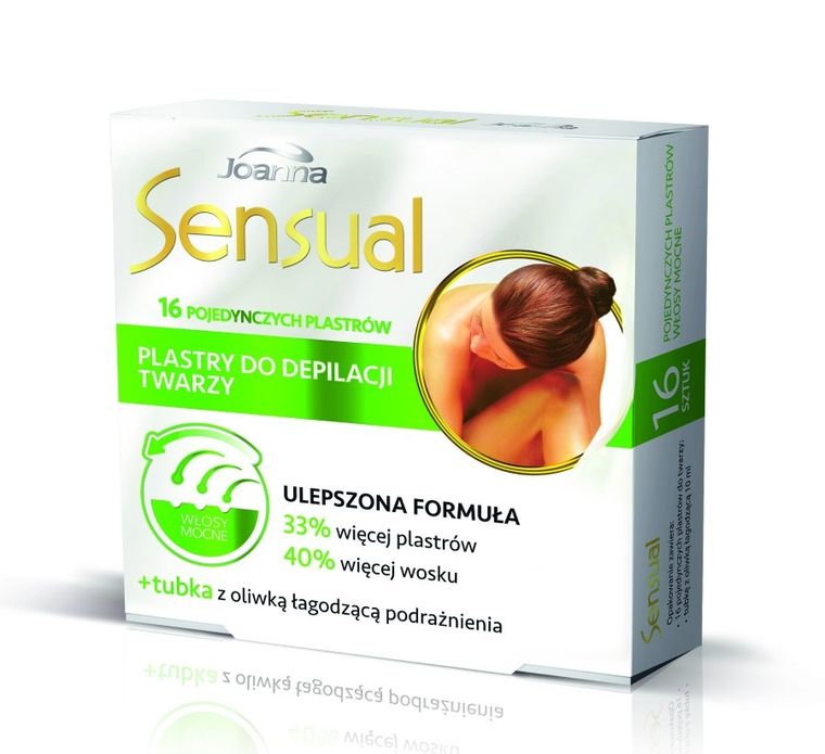 Joanna, Sensual, plastry do depilacji twarzy, włosy mocne, 16 szt.