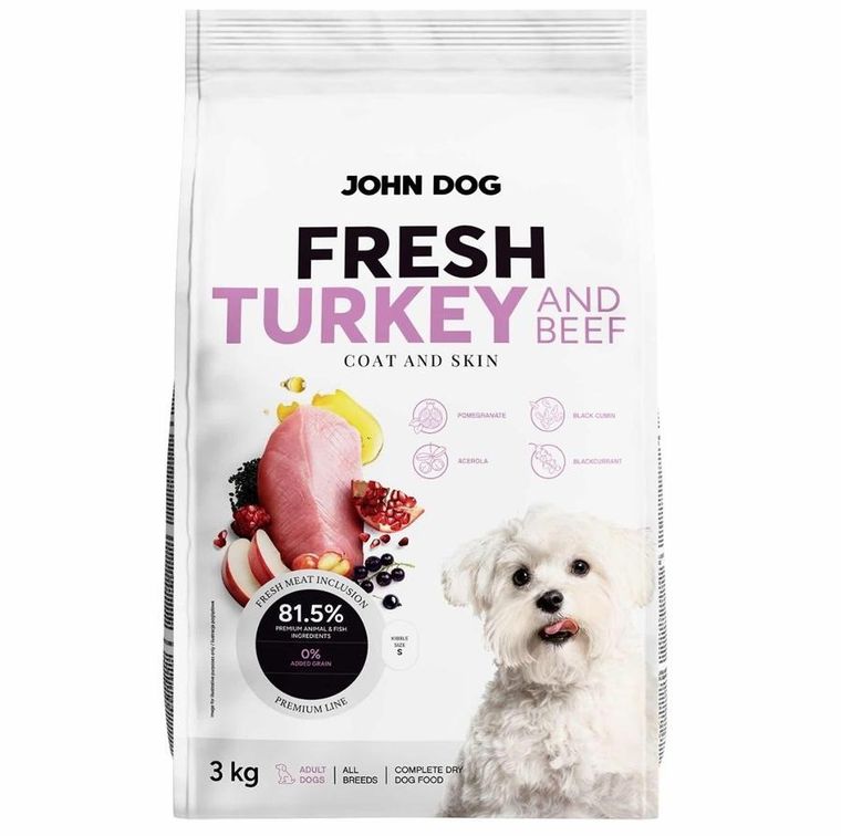 John Dog, Adult, Fresh, indyk z wołowiną, karma sucha dla psa, 3 kg