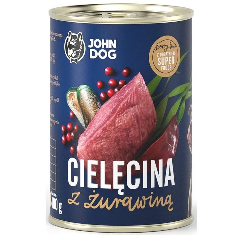 John Dog, Berry, Adult, cielęcina z żurawiną, karma mokra dla psa, 800g