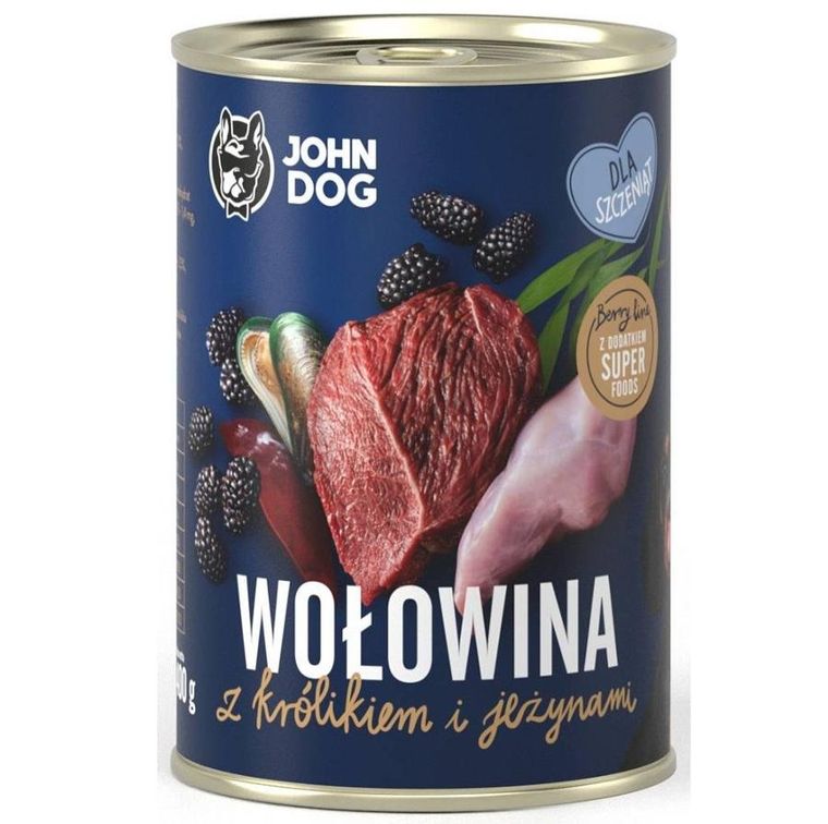 John Dog, Berry, wołowina i królik z jeżynami, karma mokra dla psa, 400g