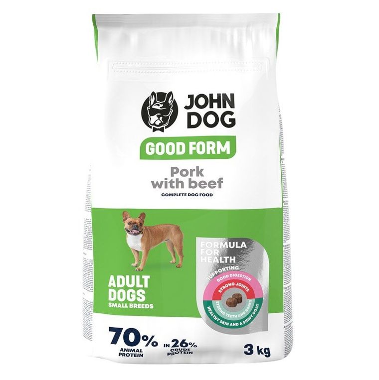 John Dog, Good Form, małe rasy, wieprzowina z wołowiną, karma sucha dla psa, 3 kg