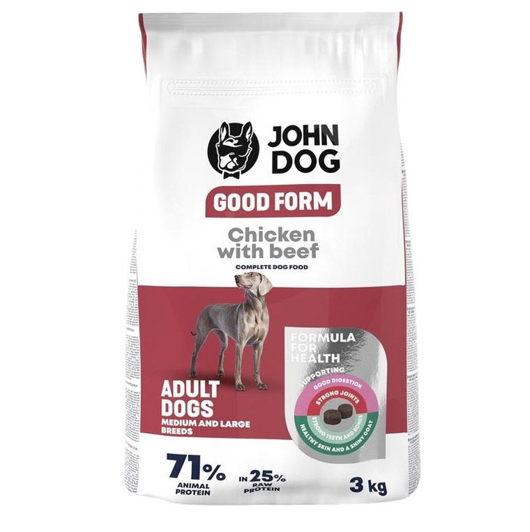 John Dog, Good Form, średnie i duże rasy, kurczak z wołowiną, karma sucha dla psa, 3 kg