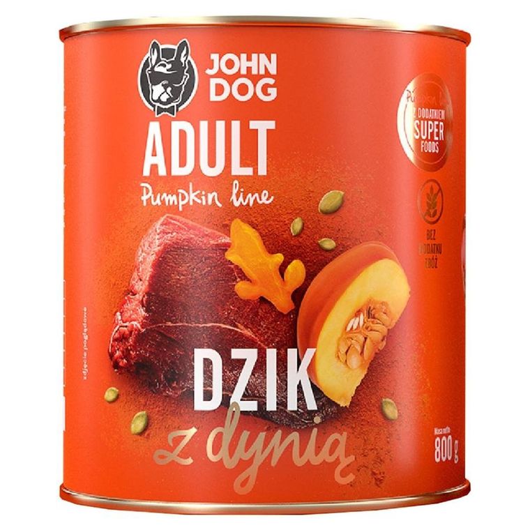 John Dog, Pumpkin, Adult, dzik z dynią, karma mokra dla psa, 800g