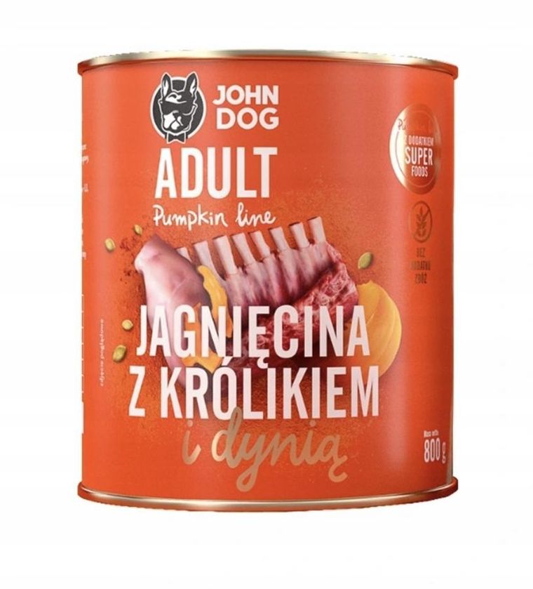 John Dog, Pumpkin, Adult, jagnięcina królik dynia, karma mokra dla psa, 800g