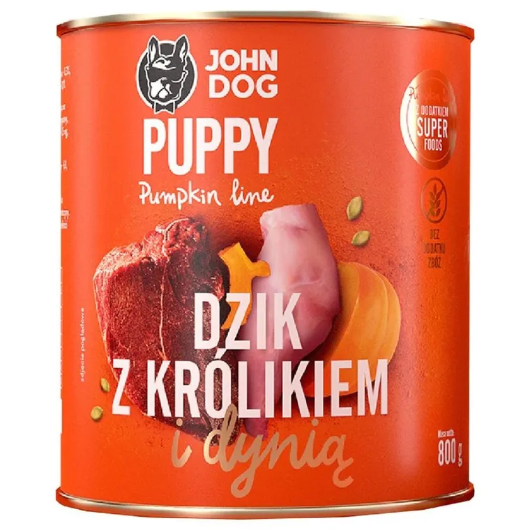 John Dog, Pumpkin, Puppy, dzik królik dynia, karma mokra dla psa, 800g