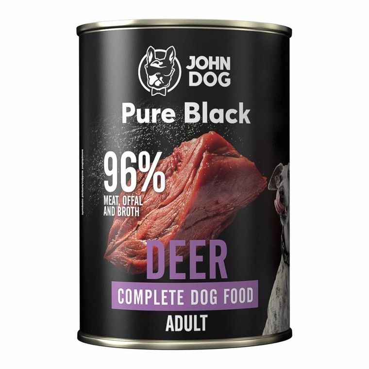 John Dog, Pure Black, dorosły, jeleń, karma mokra dla psa, 400g
