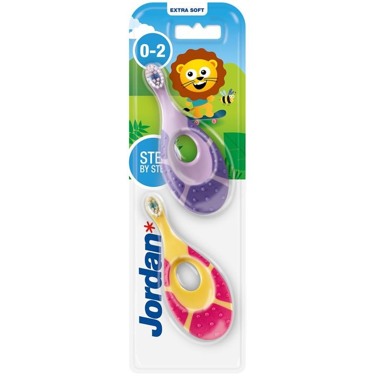 Jordan, DUO Soft & Gentle, szczoteczka do zębów dla dzieci, 0-2 lat, bardzo miękka, 2 szt.