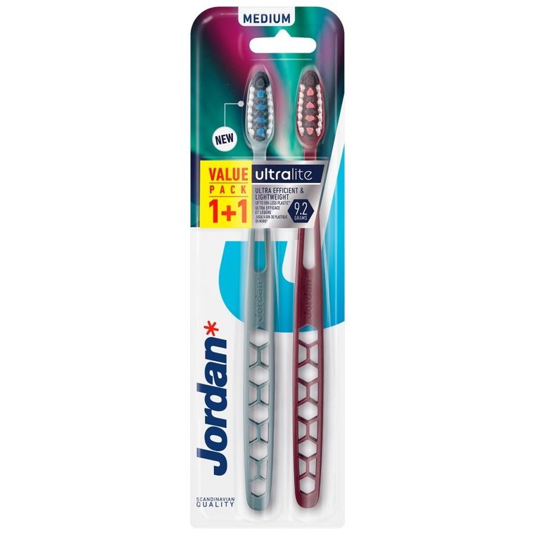 Jordan, Ultralite, szczoteczka do zębów Medium, 2 szt.